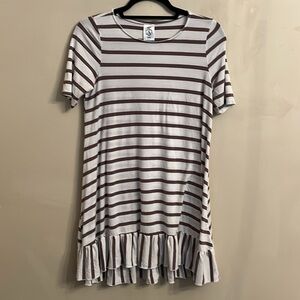 Agnes & Dora Short Sleeve Dress Tan and White Stripe Size S